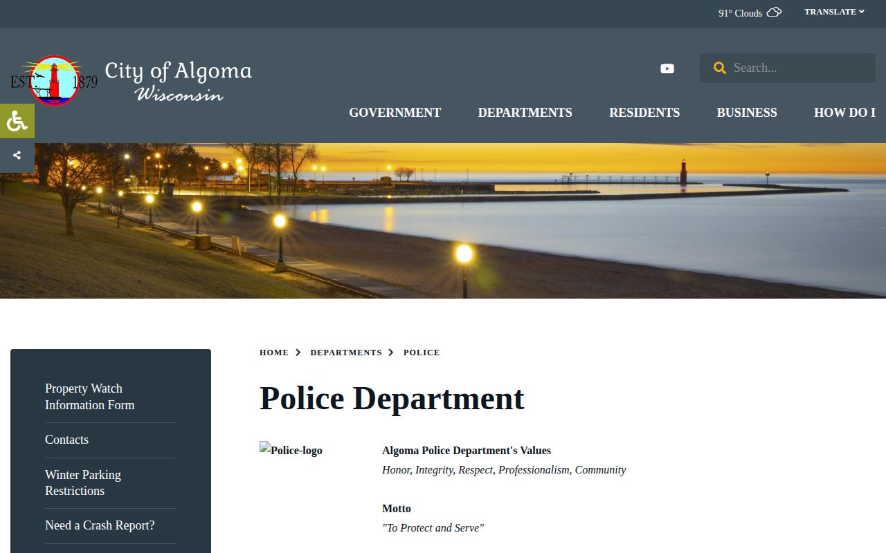 Kewaunee County Algoma Police arrest-record contact page